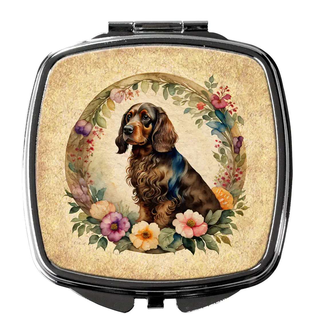 Field Spaniel and Flowers Compact Mirror