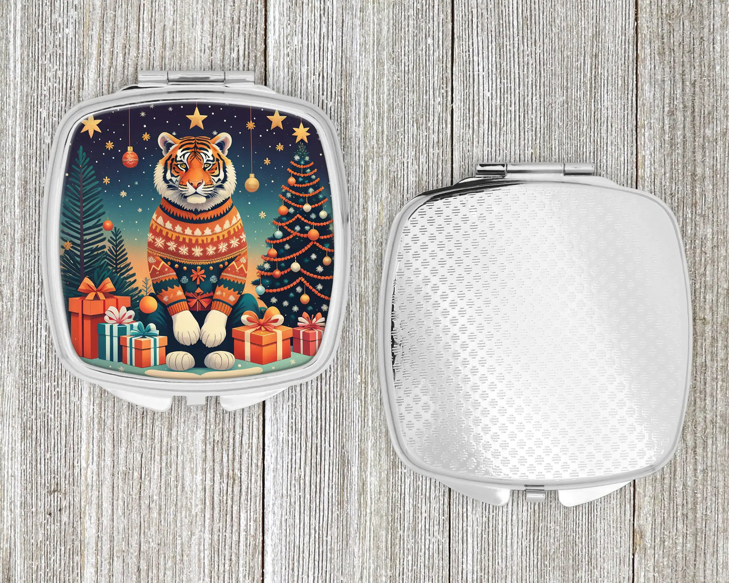 Tiger Christmas Compact Mirror