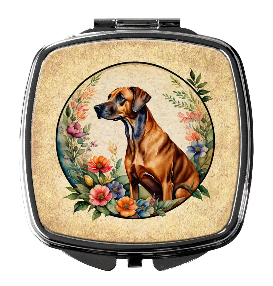 Rhodesian Ridgeback and Flowers Compact Mirror
