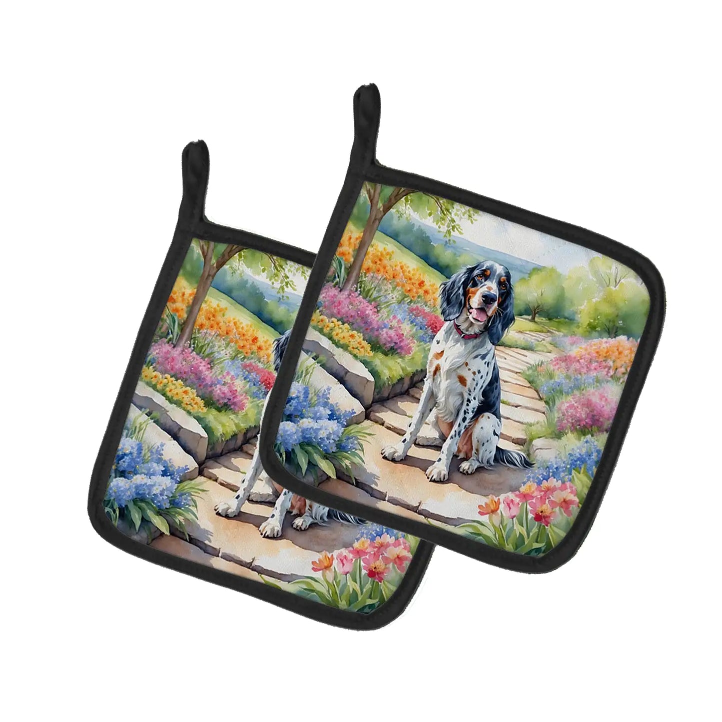 English Setter Spring Path Pair of Pot Holders