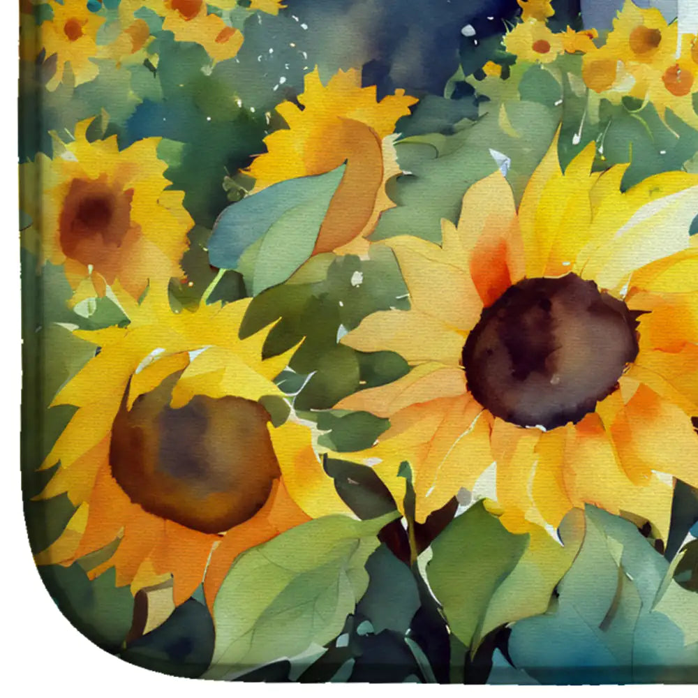 Sunflowers in Watercolor Dish Drying Mat