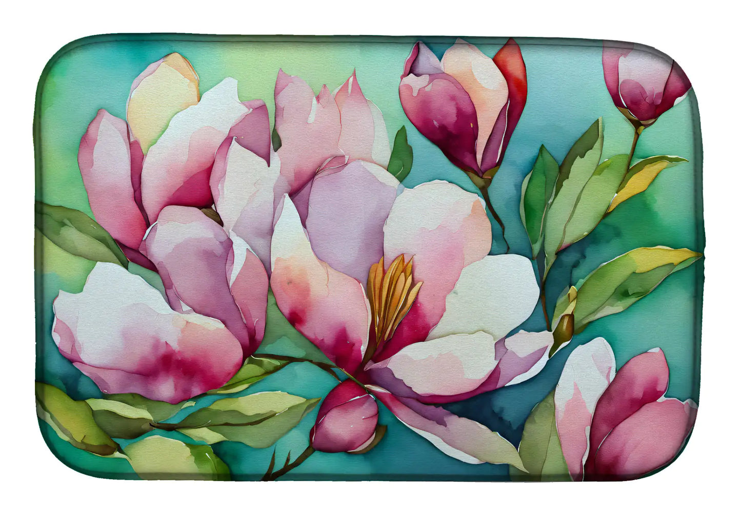 Louisiana Magnolias in Watercolor Dish Drying Mat