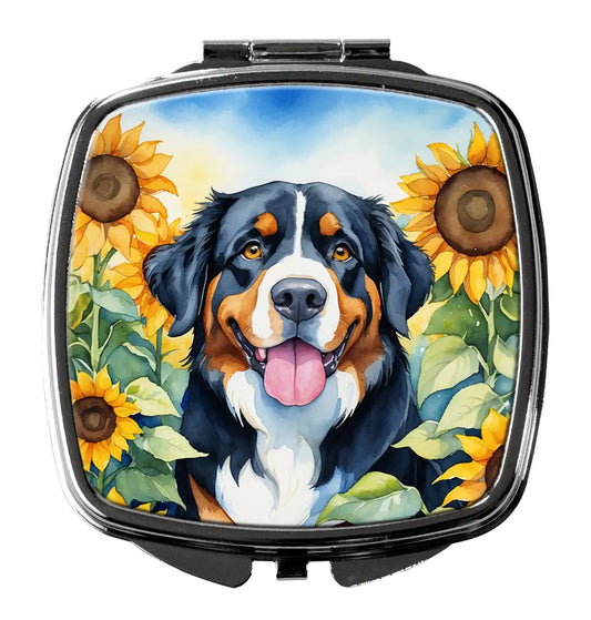 Bernese Mountain Dog in Sunflowers Compact Mirror