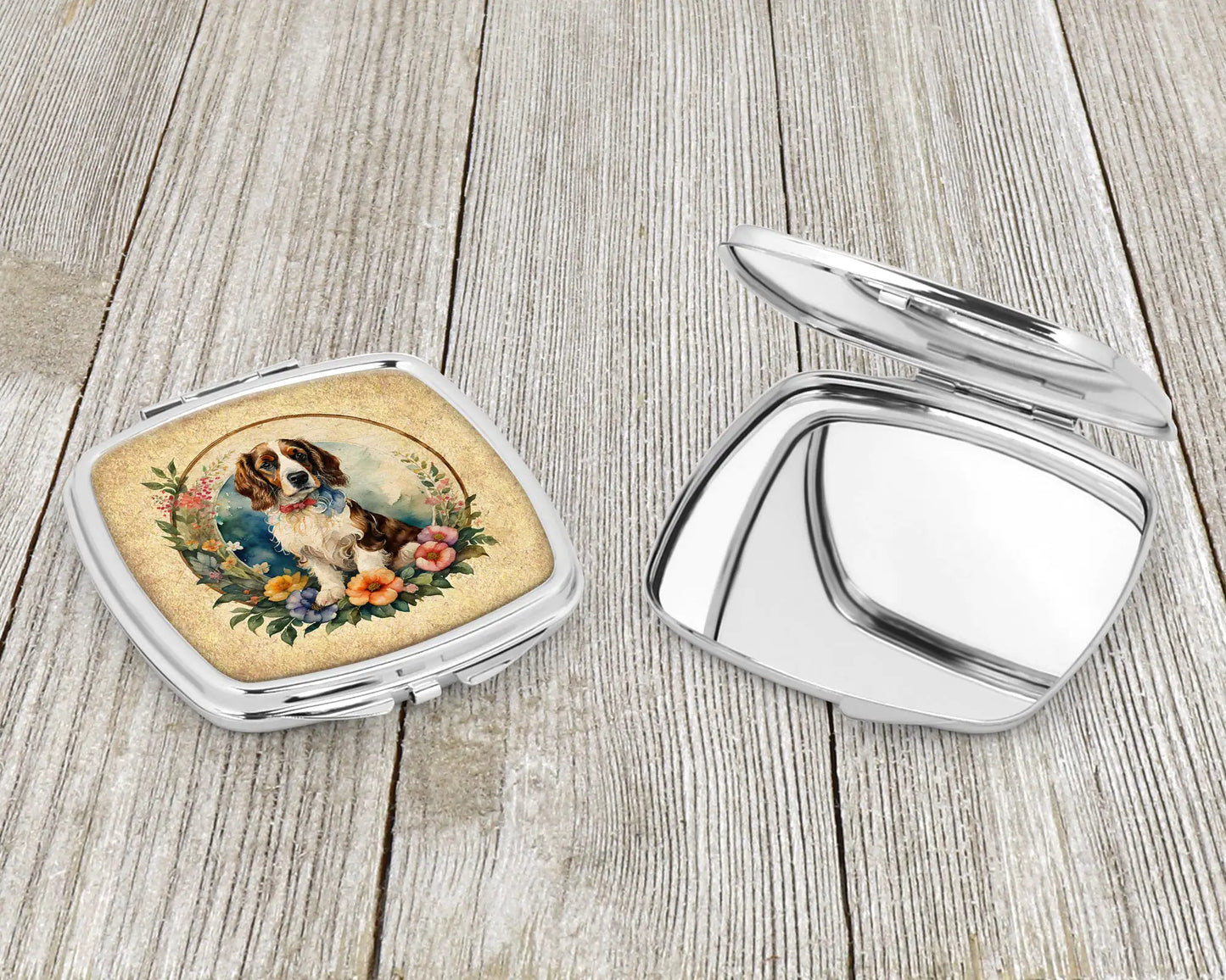 Welsh Springer Spaniel and Flowers Compact Mirror