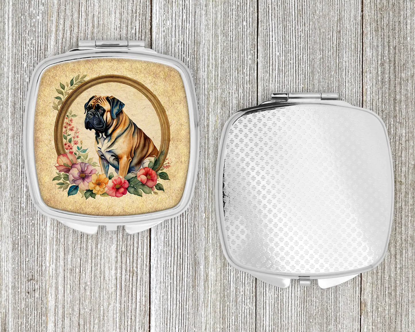 Mastiff and Flowers Compact Mirror