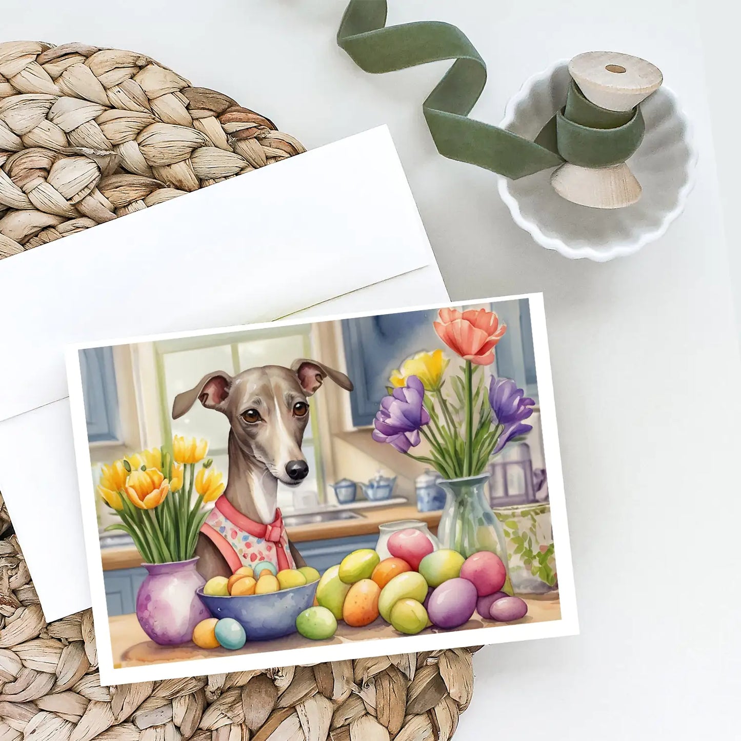 Decorating Easter Italian Greyhound Greeting Cards Pack of 8