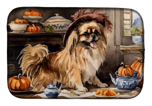 Tibetan Spaniel Fall Kitchen Pumpkins Dish Drying Mat