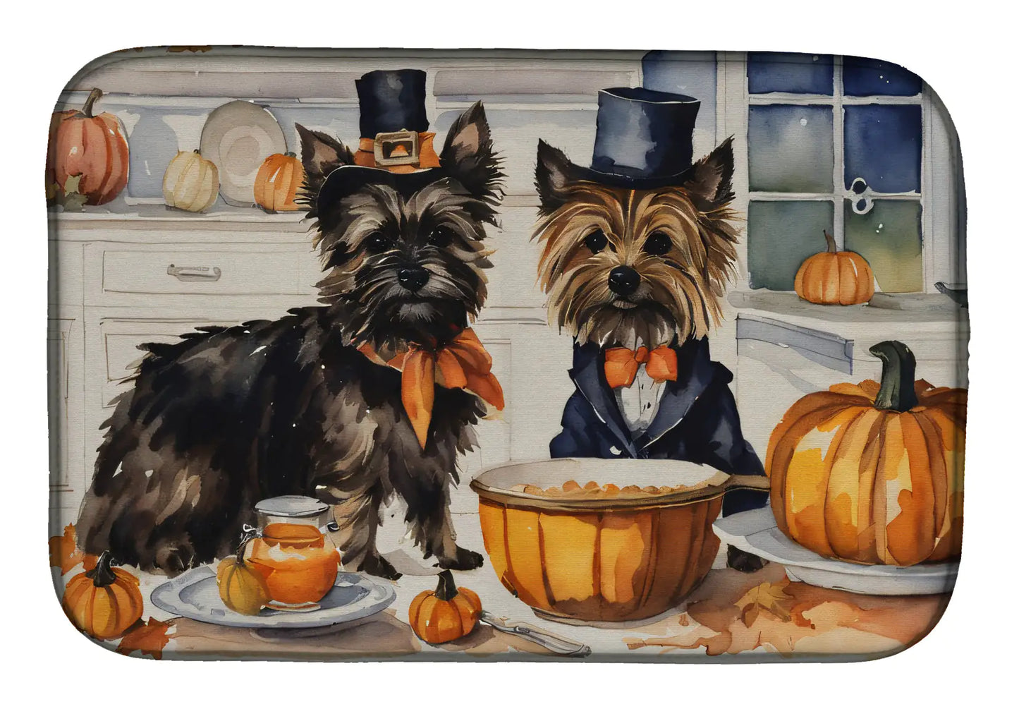 Cairn Terrier Fall Kitchen Pumpkins Dish Drying Mat