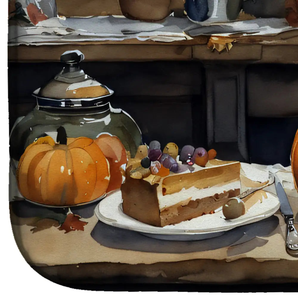 English Bulldog Fall Kitchen Pumpkins Dish Drying Mat