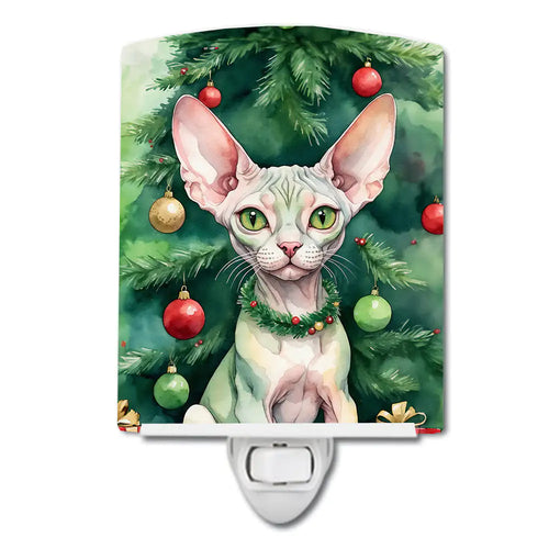 Minskin Cat By the Christmas Tree Ceramic Night Light
