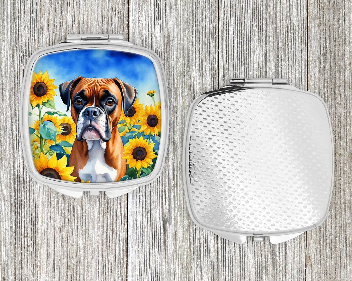 Boxer in Sunflowers Compact Mirror