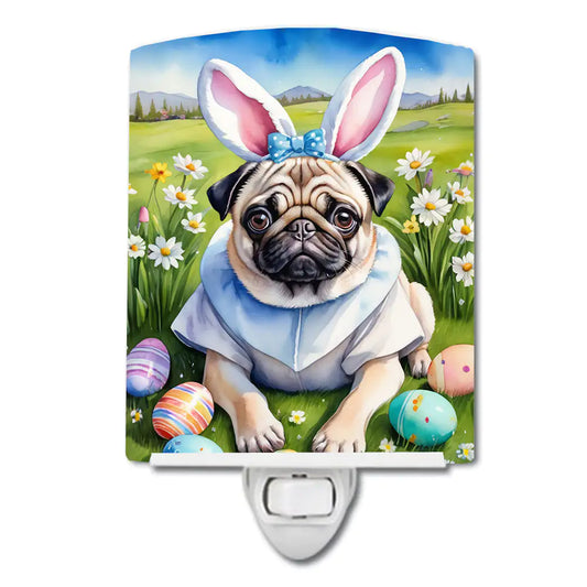 Pug Easter Egg Hunt Ceramic Night Light
