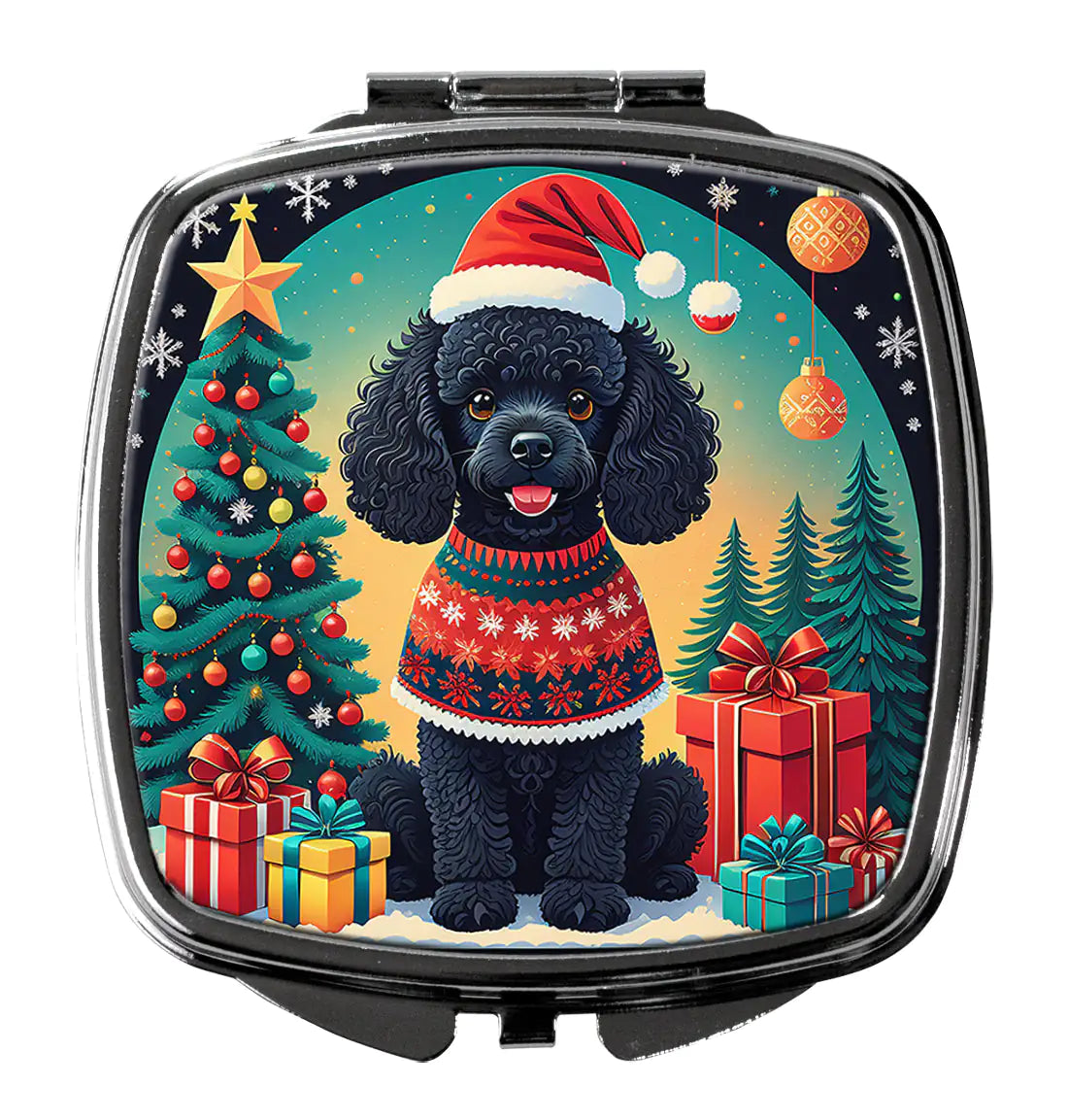 Black Toy Poodle Christmas Compact Mirror