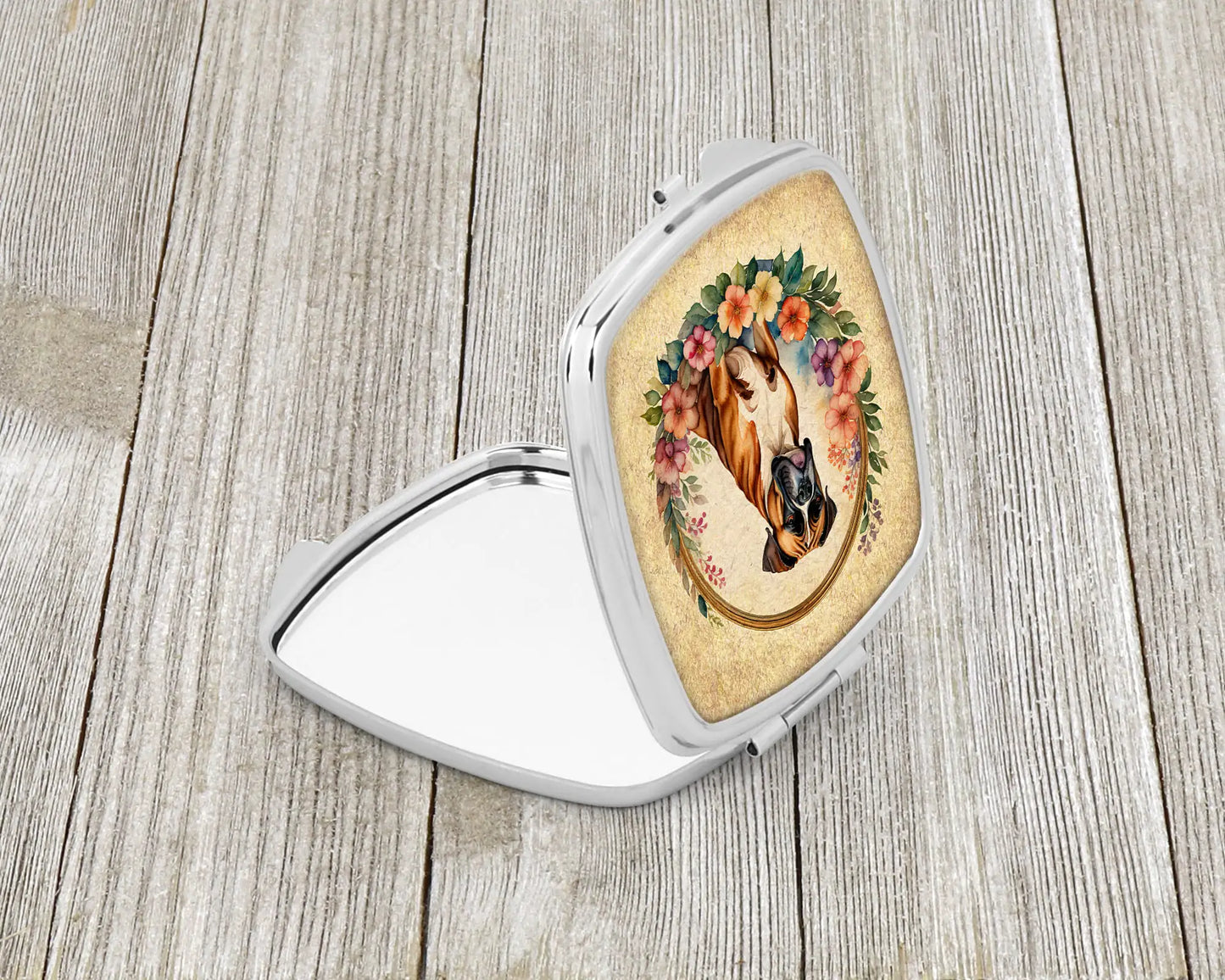 Boxer and Flowers Compact Mirror
