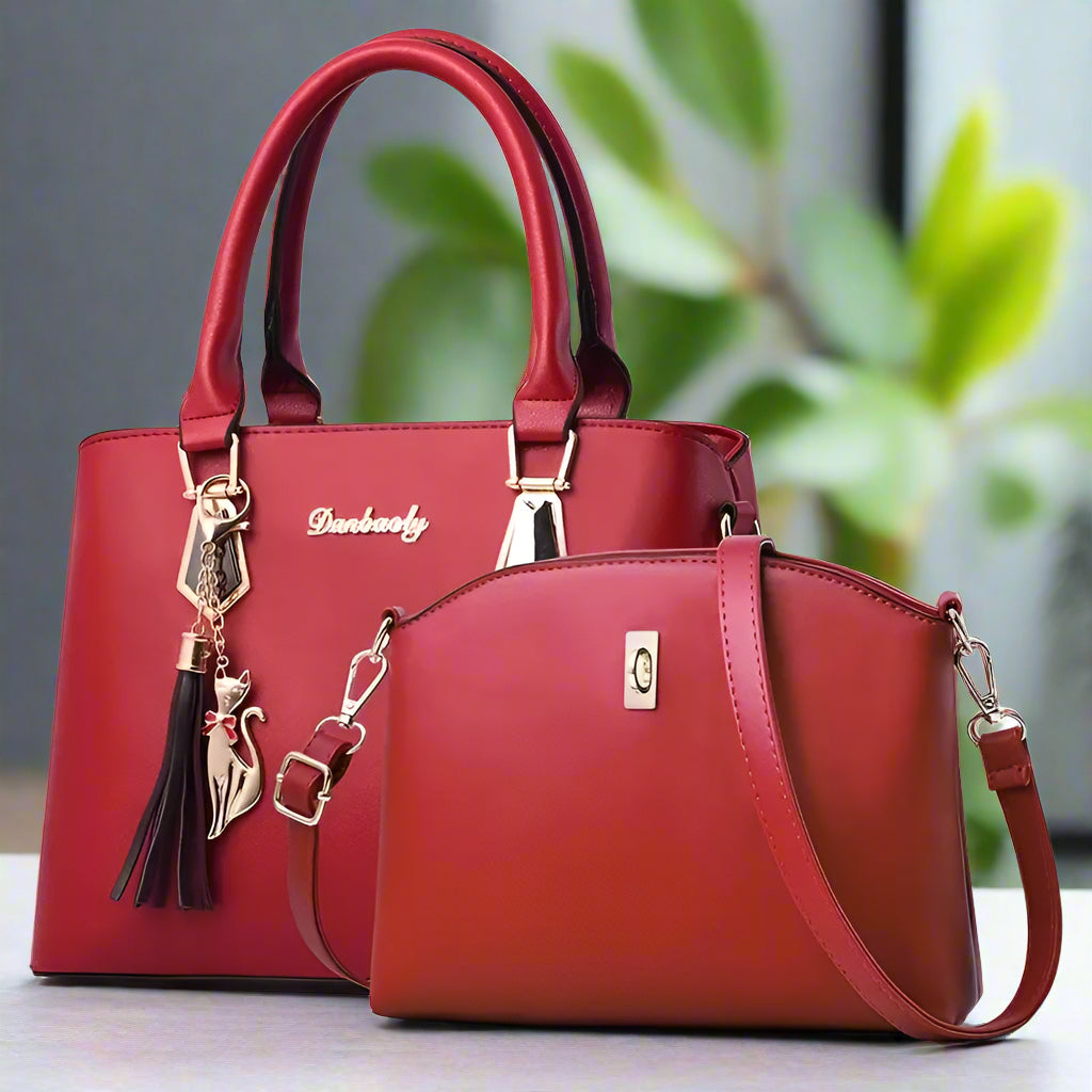 Fashionable Women's PU Handbag and Crossbody Purse Set