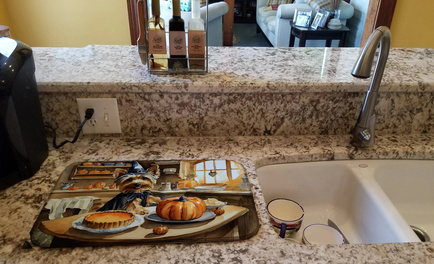 Silky Terrier Fall Kitchen Pumpkins Dish Drying Mat