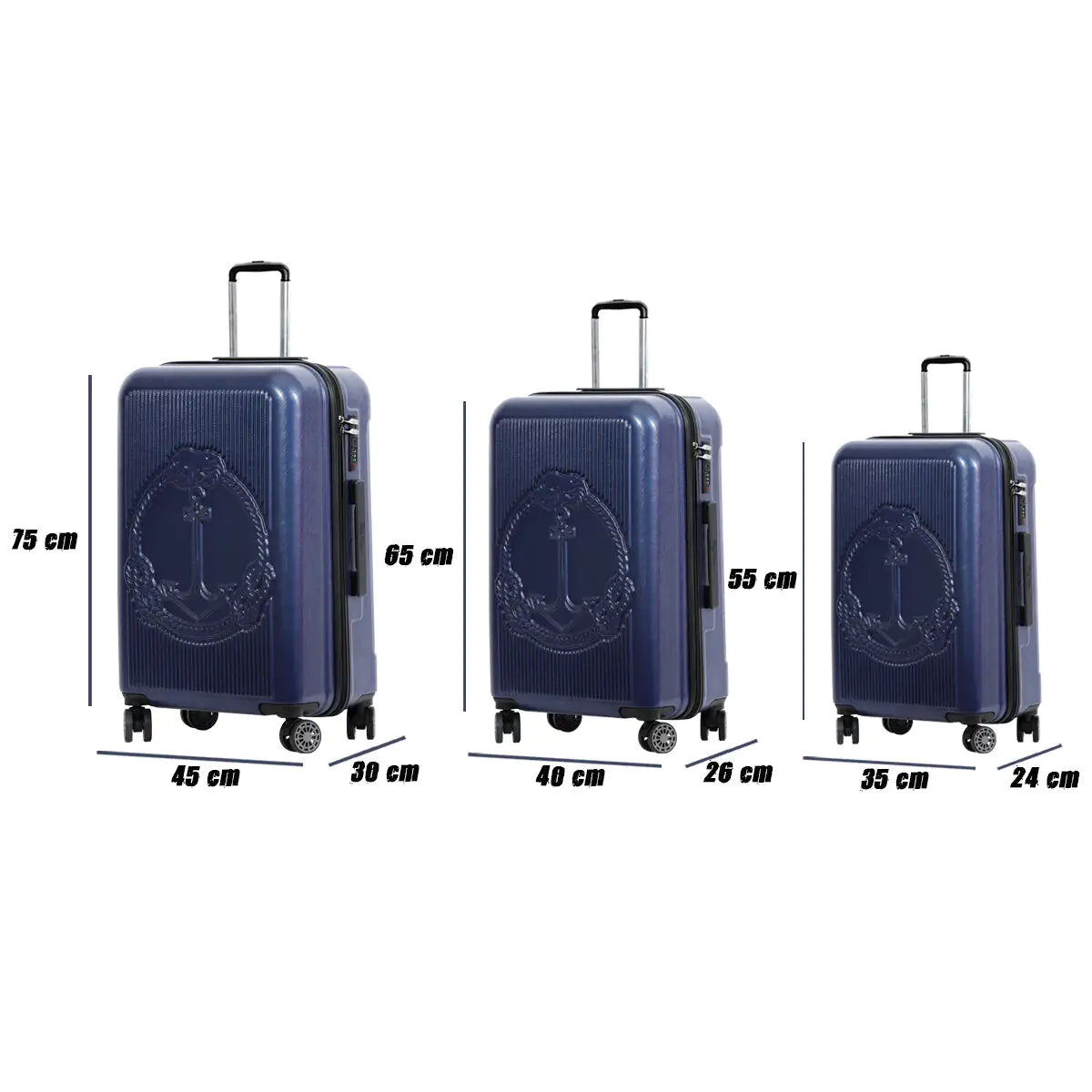 Biggdesign Ocean Hard shell Spinner Luggage Set, Navy Blue, 3 Piece