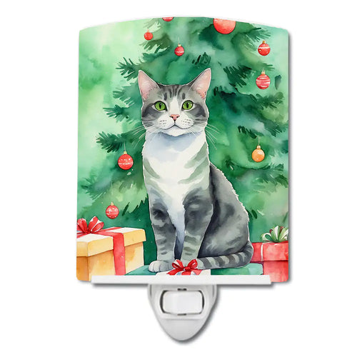 Ural Rex Cat By the Christmas Tree Ceramic Night Light