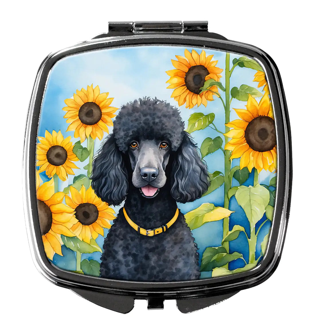 Black Poodle in Sunflowers Compact Mirror