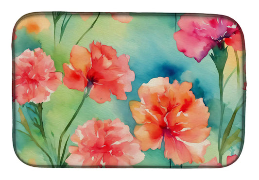 Carnations in Watercolor Dish Drying Mat