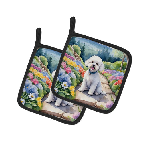 Bichon Frise Spring Path Pair of Pot Holders
