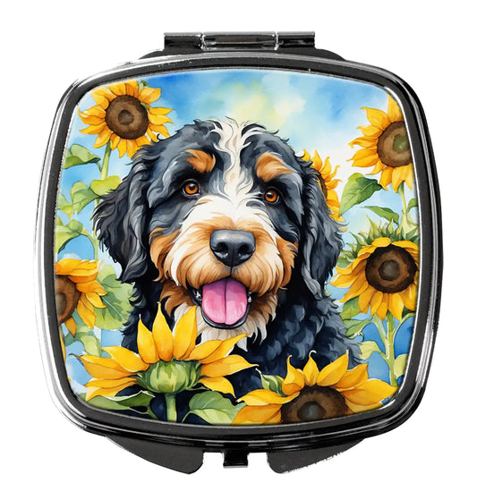 Bernedoodle in Sunflowers Compact Mirror