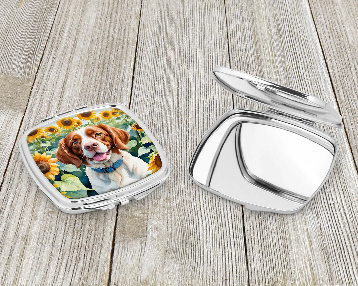 Brittany Spaniel in Sunflowers Compact Mirror