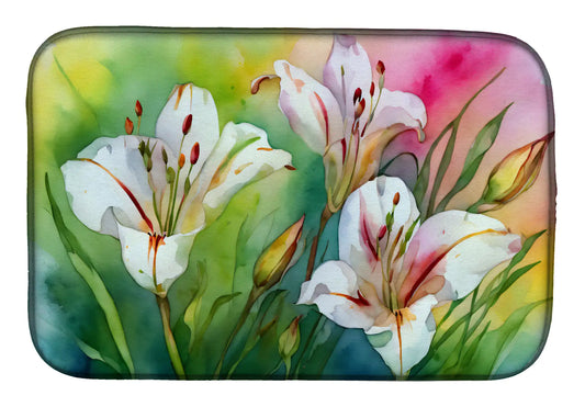 Utah Sego Lilies in Watercolor Dish Drying Mat