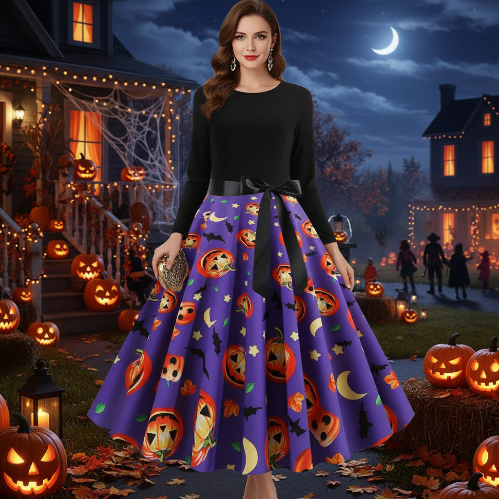 Halloween New Round Neck Elegant Party Print Dress