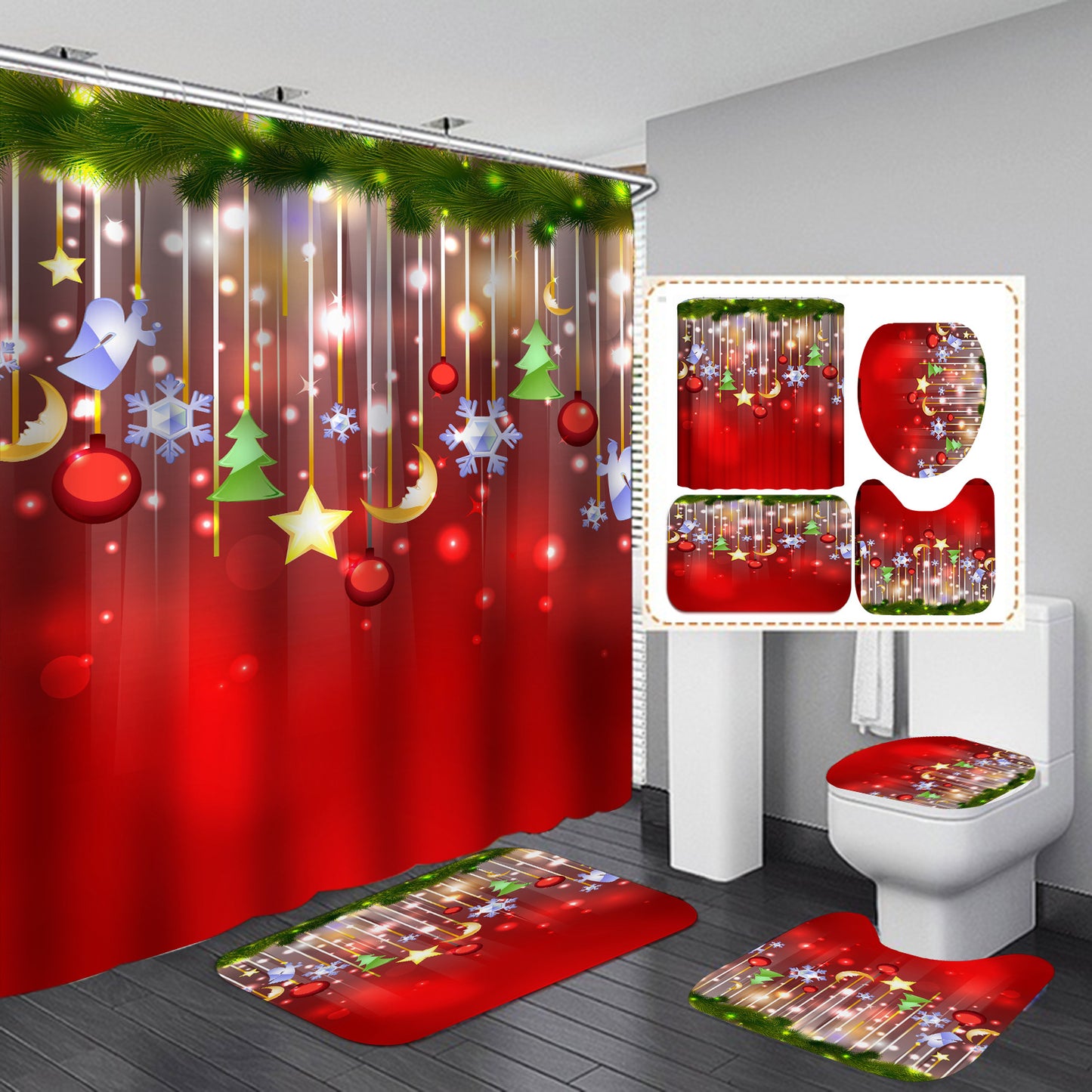 Christmas Digital Printing Waterproof Polyester Shower Curtain