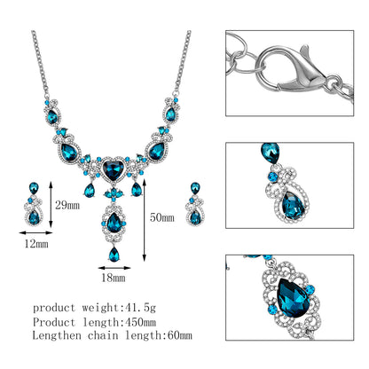 Bridal Set Two Piece Jewelry Blue Love Alloy Necklace