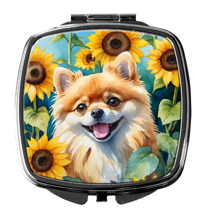 Pomeranian in Sunflowers Compact Mirror