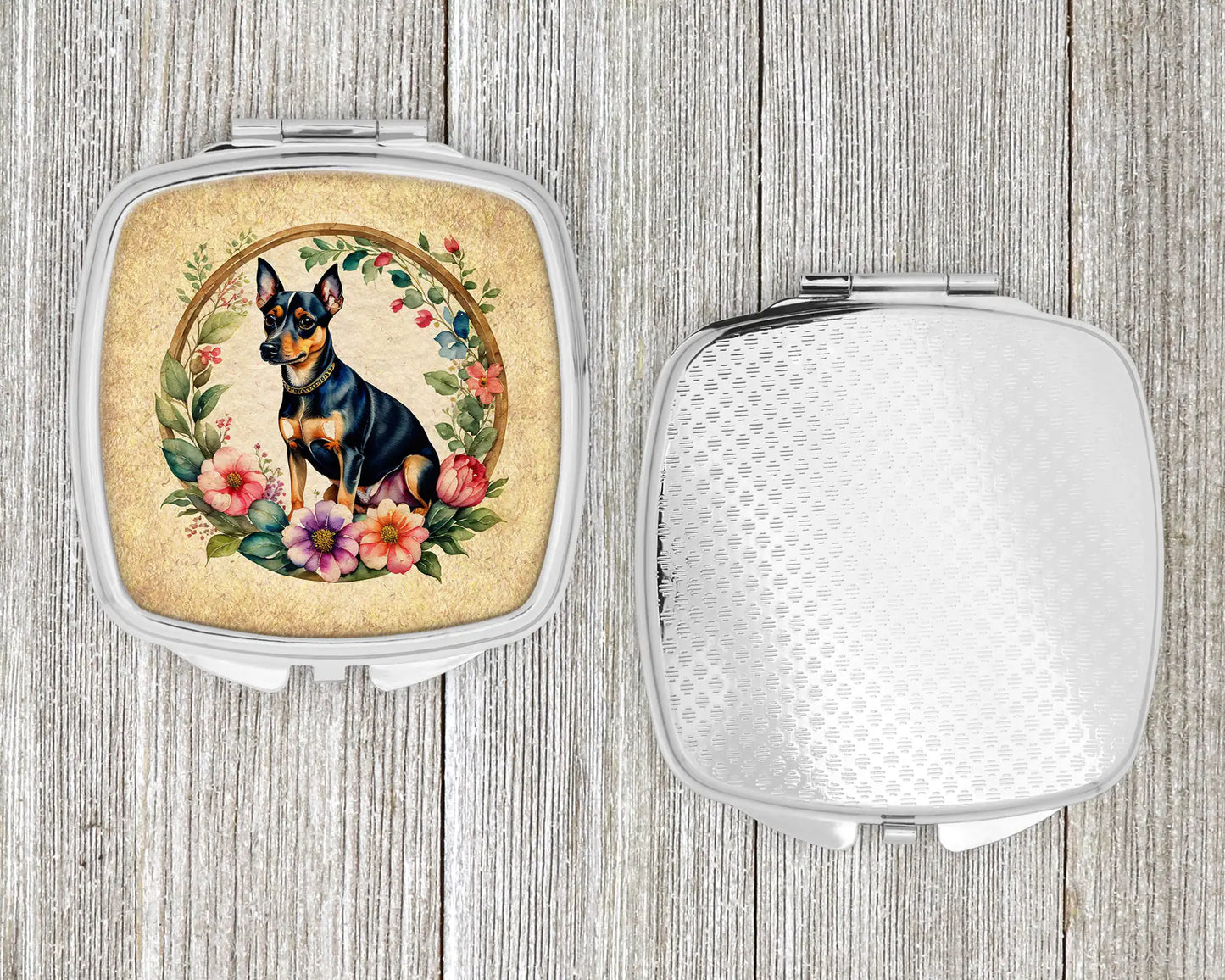 Miniature Pinscher and Flowers Compact Mirror