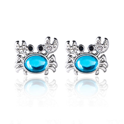 Alloy Gem Crystal Crab Stud Earrings.