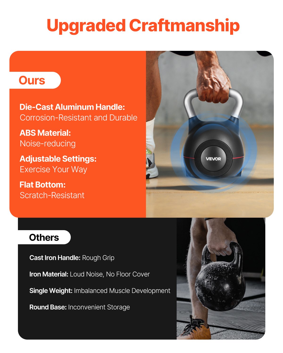 Black kettlebell with silver handle and front dial, shown upright with base