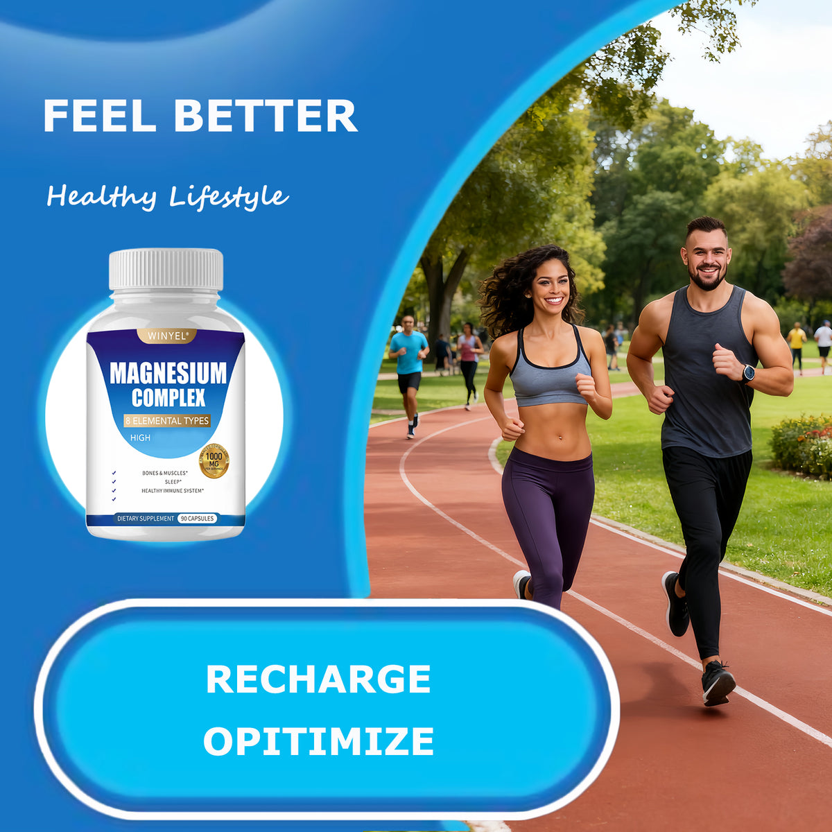 Magnesium complex dietary supplement capsule bottle
