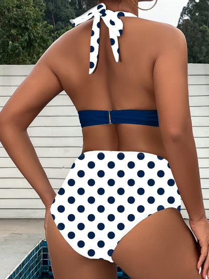 Sexy V Triangle Women's Bikini Set Polka Dot Bikini Neckless Swimsuit Vacation Style