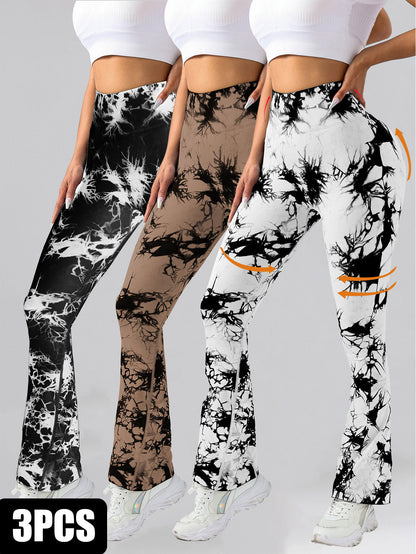 3 Pack Tie Dye Seamless High Waisted Workout Scrunch Butt Lifting Athletic, Leggings For Women Yoga Gym Athletic Pants