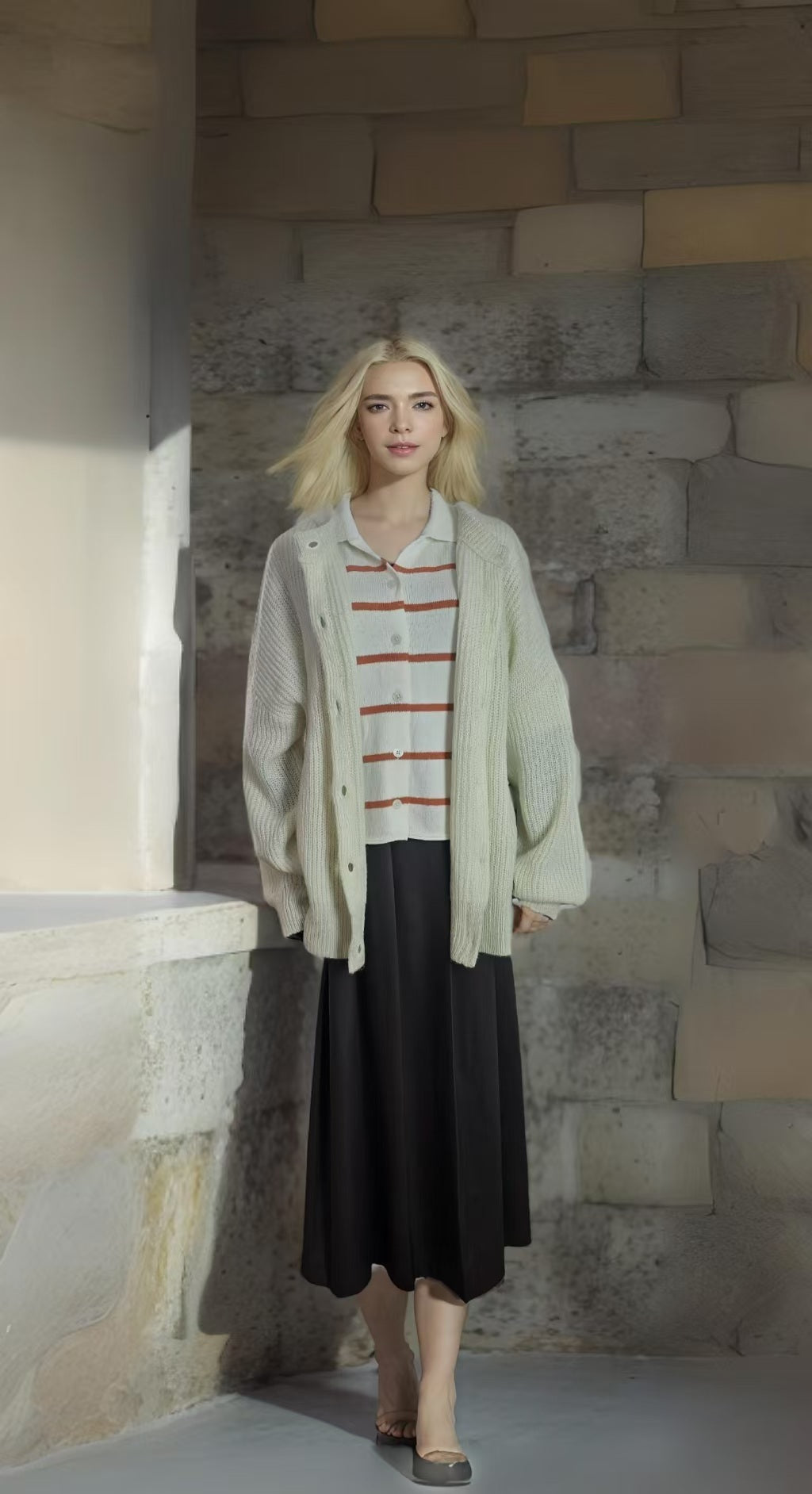 Women's Oversized Faux Cashmere Cardigan Sweater Gold Trim Clashing Button Knit Casual Fashion Jacket