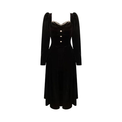 Velvet Dress Slim Fit Slimming French Gold Long Sleeve Dress