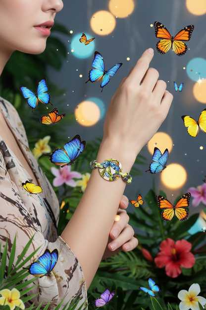 Butterfly shell pendant necklace with matching bracelet and coordinated hoop earrings set