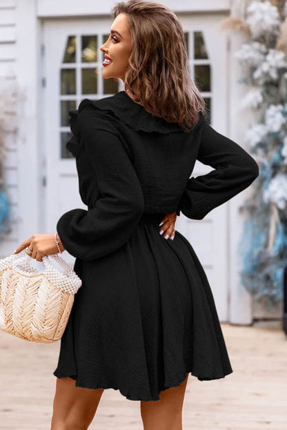 High Waist Depth V-neck Flounce Skirt