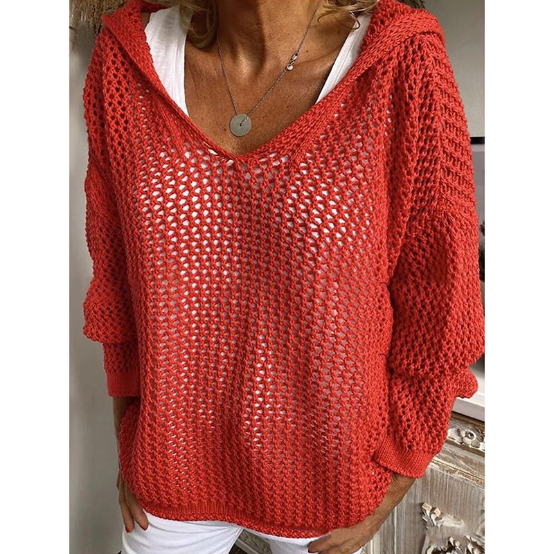 Women Fall Hoodies Sweater Knit V Neck Tops Casual Long Sleeve Pullover Shirts