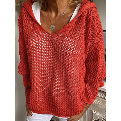 Women Fall Hoodies Sweater Knit V Neck Tops Casual Long Sleeve Pullover Shirts