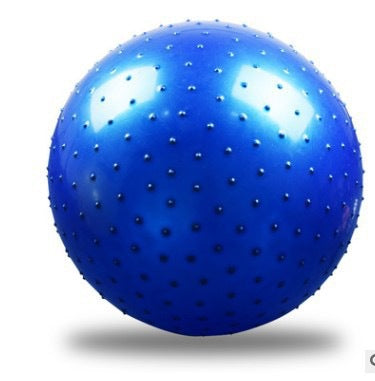 Blue spiked inflatable exercise ball with grip nubs, studio-style close-up