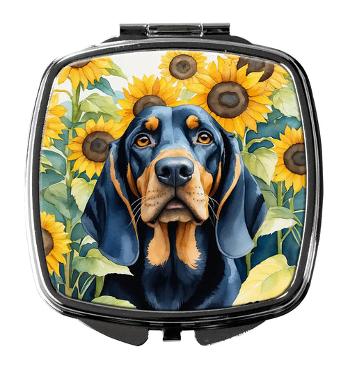 Black and Tan Coonhound in Sunflowers Compact Mirror