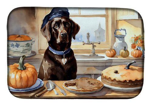 Chocolate Lab Fall Kitchen Pumpkins Dish Drying Mat