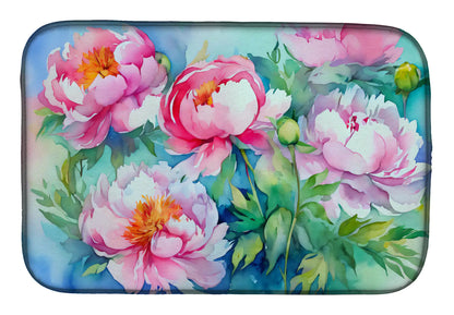 Peonies in Watercolor Dish Drying Mat