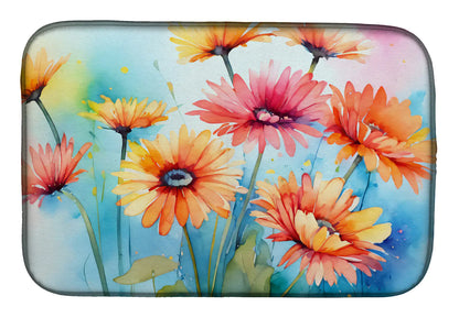 Gerbera Daisies in Watercolor Dish Drying Mat