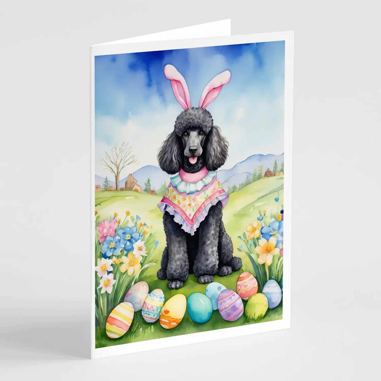 Black Poodle Easter Egg Hunt Greeting Cards Pack of 8